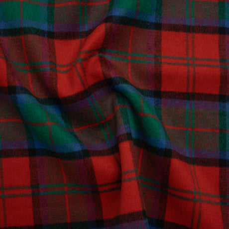 Brushed Wool Double Cloth Coating - Red, Green and Black Plaid - Deadstock