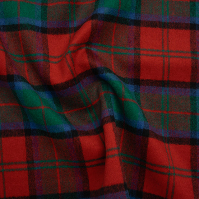 Brushed Wool Double Cloth Coating - Red, Green and Black Plaid - Deadstock