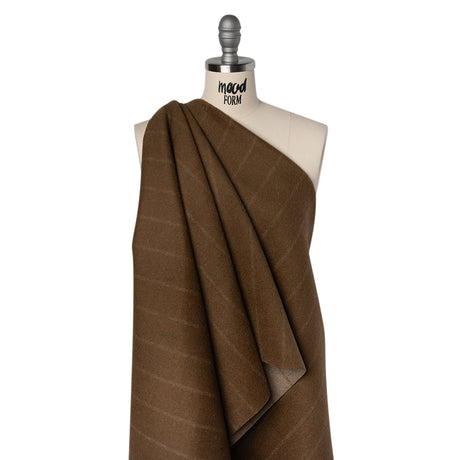 Brushed Wool Double Cloth Coating - Taupe and Warm Brown Chalk Stripes - Deadstock