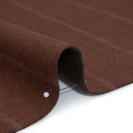 Brushed Wool Double Cloth Coating - Burgundy and Dark Brown Chalk Stripes - Deadstock