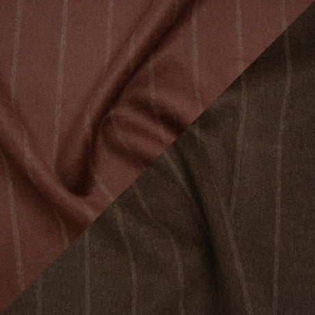 Brushed Wool Double Cloth Coating - Burgundy and Dark Brown Chalk Stripes - Deadstock