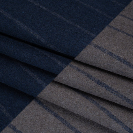 Brushed Wool Double Cloth Coating - Navy Blue and Gray Chalk Stripes - Deadstock