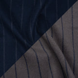 Brushed Wool Double Cloth Coating - Navy Blue and Gray Chalk Stripes - Deadstock
