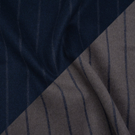 Brushed Wool Double Cloth Coating - Navy Blue and Gray Chalk Stripes - Deadstock