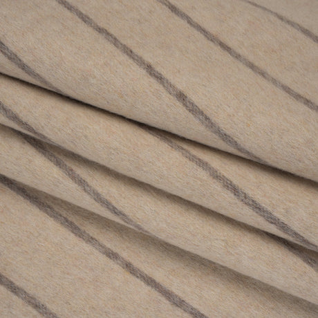 Brushed Wool Double Cloth Coating - Beige and Taupe Chalk Stripes - Deadstock