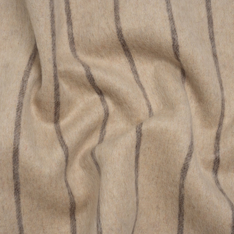 Brushed Wool Double Cloth Coating - Beige and Taupe Chalk Stripes - Deadstock