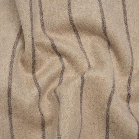 Brushed Wool Double Cloth Coating - Beige and Taupe Chalk Stripes - Deadstock