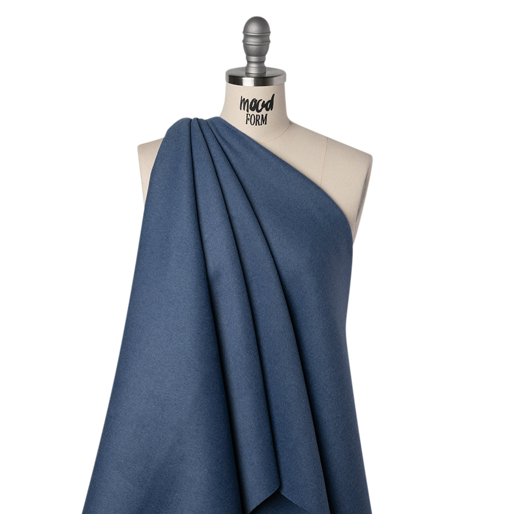 Brushed Wool Blend Double Cloth Coating - Denim Blue - Deadstock