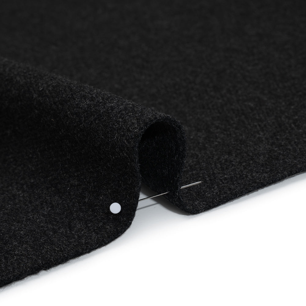 Brushed Wool Herringbone Twill Double Faced Coating - Heathered Charcoal - Deadstock