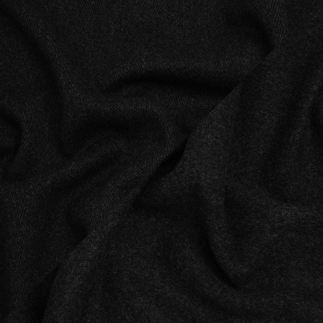 Brushed Wool Herringbone Twill Double Faced Coating - Heathered Charcoal - Deadstock
