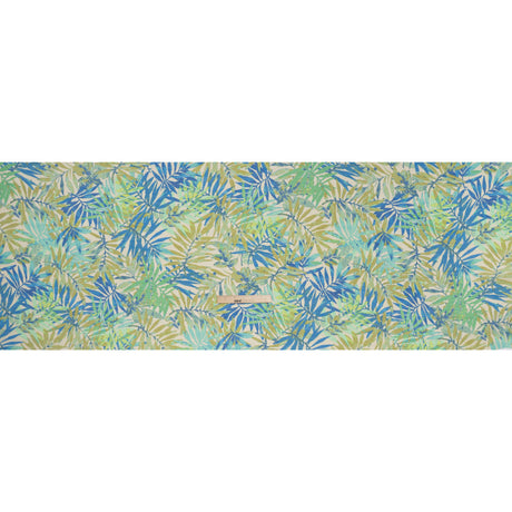 Slubbed Polyester and Rayon Woven - Blue, Green and Beige Palm Leaves - Designer Deadstock