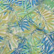 Slubbed Polyester and Rayon Woven - Blue, Green and Beige Palm Leaves - Designer Deadstock