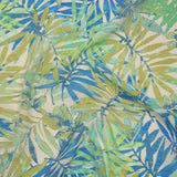 Slubbed Polyester and Rayon Woven - Blue, Green and Beige Palm Leaves - Designer Deadstock