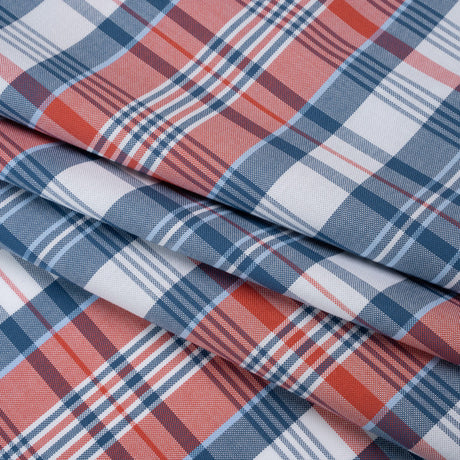 Cotton Oxford Shirting - Classic Blue, Cherry Tomato and White Plaid - Deadstock