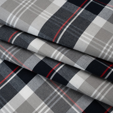 Cotton Oxford Shirting - Warm Gray, Cool Black and Red Plaid - Deadstock