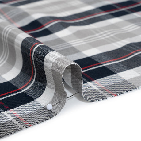 Cotton Oxford Shirting - Warm Gray, Cool Black and Red Plaid - Deadstock