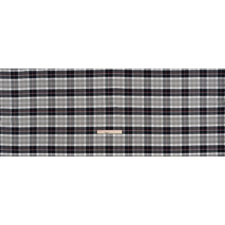 Cotton Oxford Shirting - Warm Gray, Cool Black and Red Plaid - Deadstock