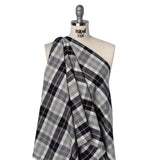 Cotton Oxford Shirting - Warm Gray, Cool Black and Red Plaid - Deadstock