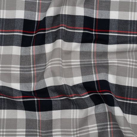 Cotton Oxford Shirting - Warm Gray, Cool Black and Red Plaid - Deadstock