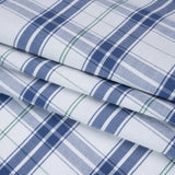 Cotton Oxford Shirting - Classic Blue, White and Leaf Green Plaid - Deadstock