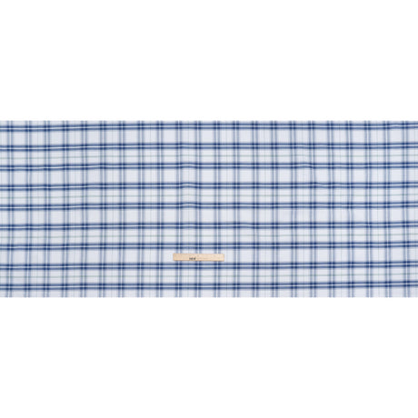 Cotton Oxford Shirting - Classic Blue, White and Leaf Green Plaid - Deadstock
