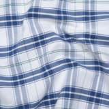 Cotton Oxford Shirting - Classic Blue, White and Leaf Green Plaid - Deadstock