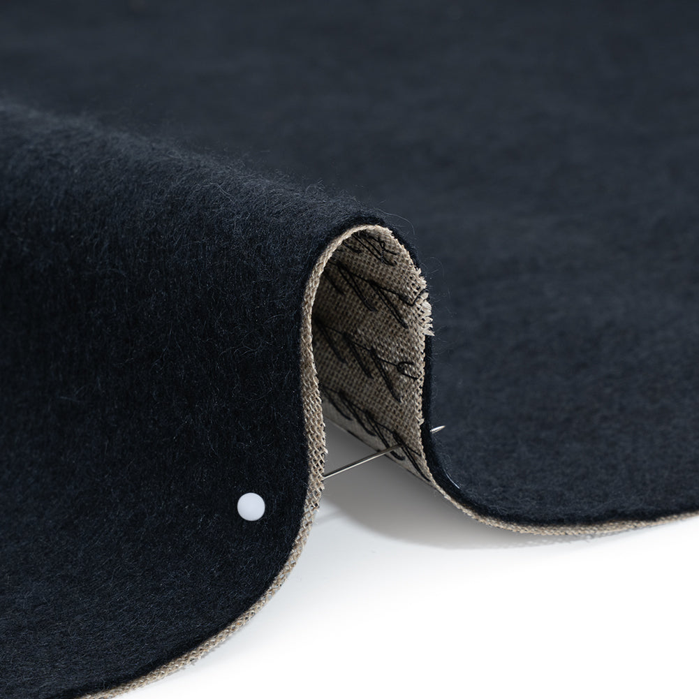 Undercollar Wool Felt with Pad Stitched Canvas Backing Made in Italy - Midnight Navy and Oatmeal - Deadstock