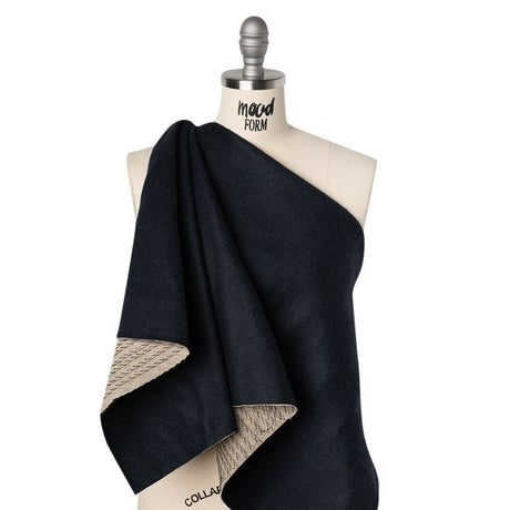 Undercollar Wool Felt with Pad Stitched Canvas Backing Made in Italy - Midnight Navy and Oatmeal - Deadstock