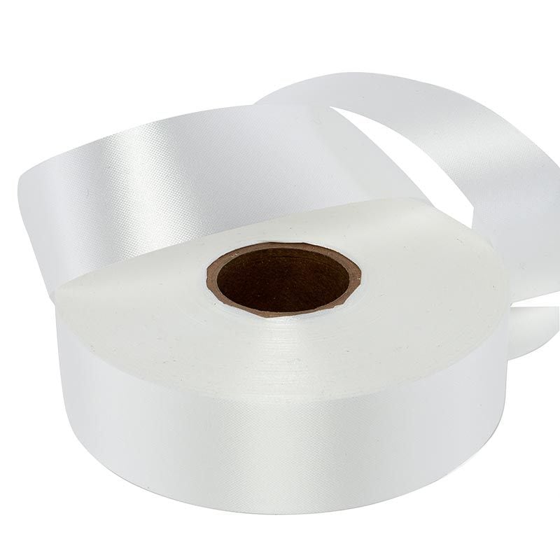 Embossed Floral Poly Ribbon – White, 1 7/16'' x 100 yd (1 Roll)