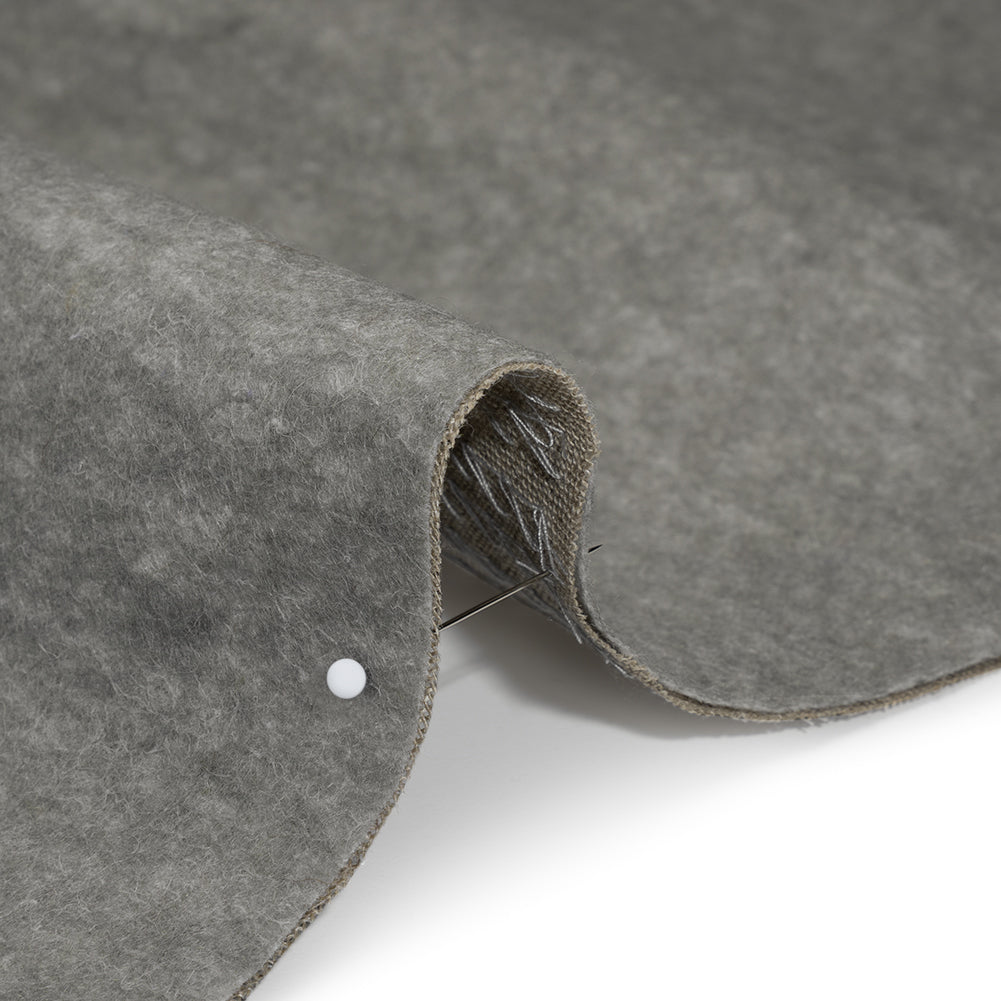 Wool Felt with Stitched Linen Burlap Backing - Heathered Gray and Oatmeal - Deadstock