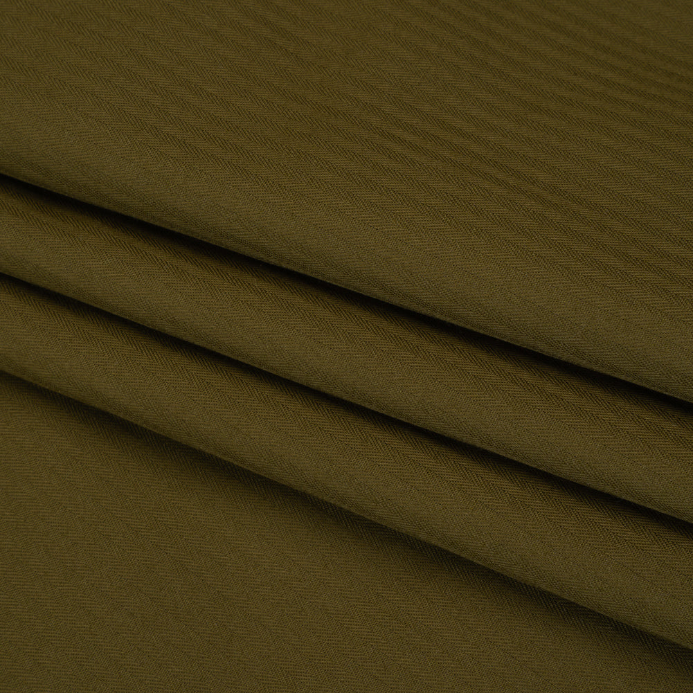 Cotton Twill Shirting - Dark Olive Green Subtle Stripes - Deadstock