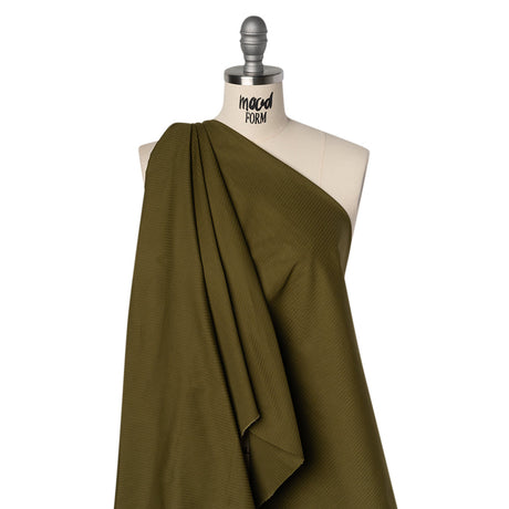 Cotton Twill Shirting - Dark Olive Green Subtle Stripes - Deadstock