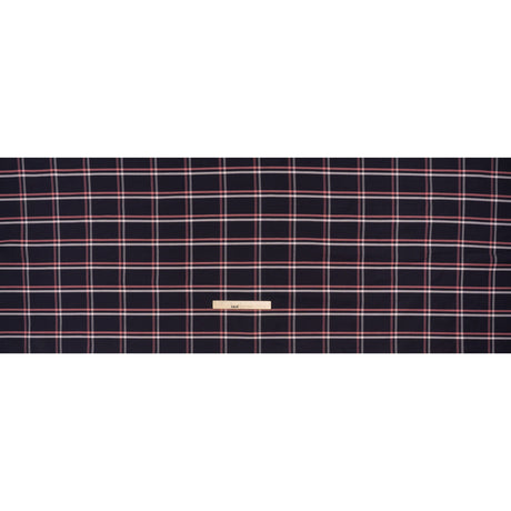 Cotton Oxford Shirting - Dark Navy, Rose Pink and White Windowpane Plaid - Deadstock