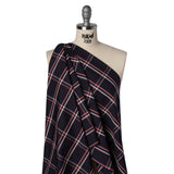 Cotton Oxford Shirting - Dark Navy, Rose Pink and White Windowpane Plaid - Deadstock