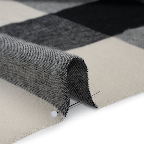 Cotton Twill Flannel - Black and Ecru Buffalo Check - Deadstock