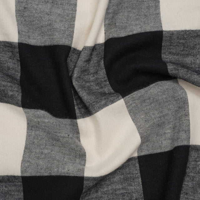 Cotton Twill Flannel - Black and Ecru Buffalo Check - Deadstock