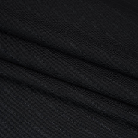 Wool Twill Suiting Made in Italy - Black Tonal Stripes - Deadstock