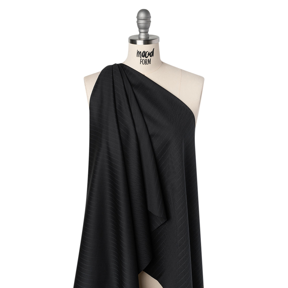 Wool Twill Suiting Made in Italy - Black Tonal Stripes - Deadstock