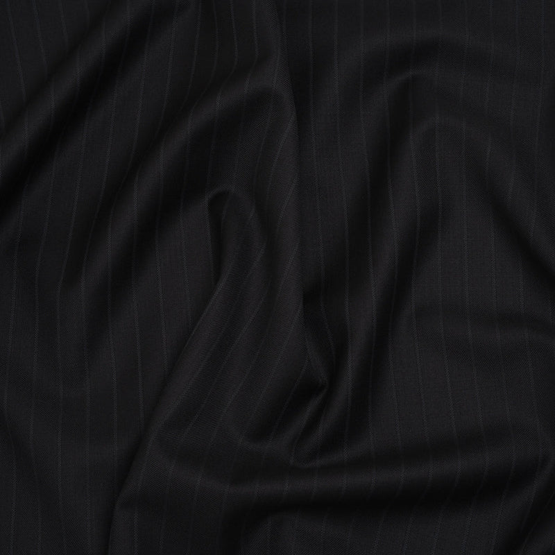 Wool Twill Suiting Made in Italy - Black Tonal Stripes - Deadstock
