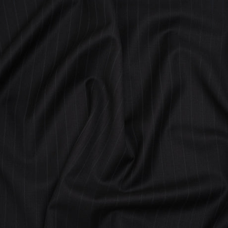 Wool Twill Suiting Made in Italy - Black Tonal Stripes - Deadstock