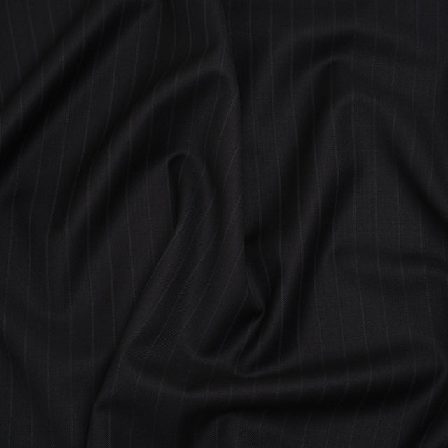 Wool Twill Suiting Made in Italy - Black Tonal Stripes - Deadstock