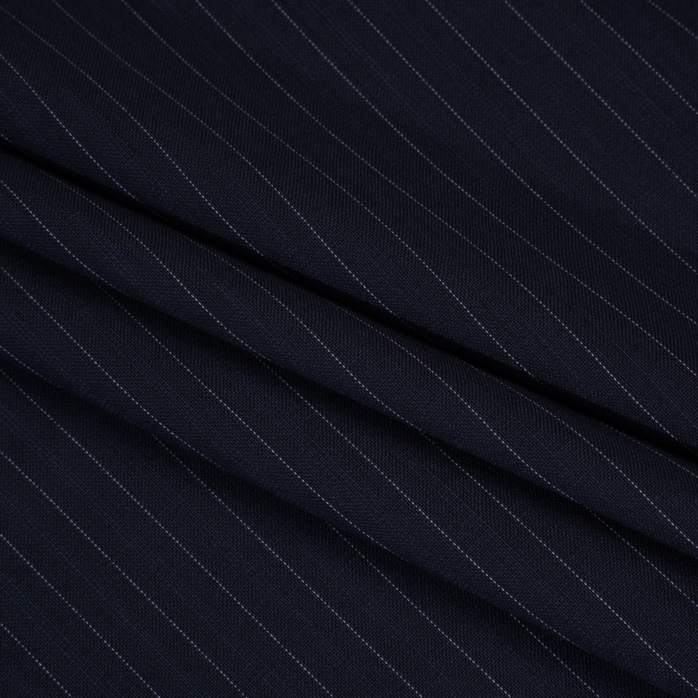 Wool Suiting Made in Italy - Navy and Pale Blue Pinstripes - Deadstock