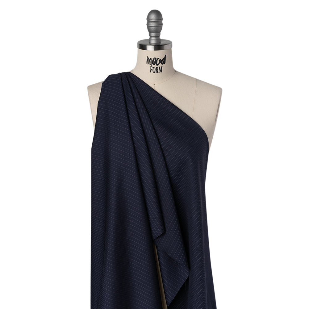 Wool Suiting Made in Italy - Navy and Pale Blue Pinstripes - Deadstock