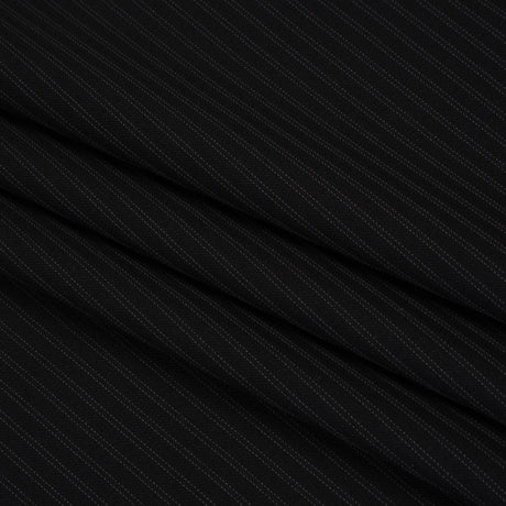 Wool Twill Suiting Made in Italy - Black on Black Stripes - Deadstock