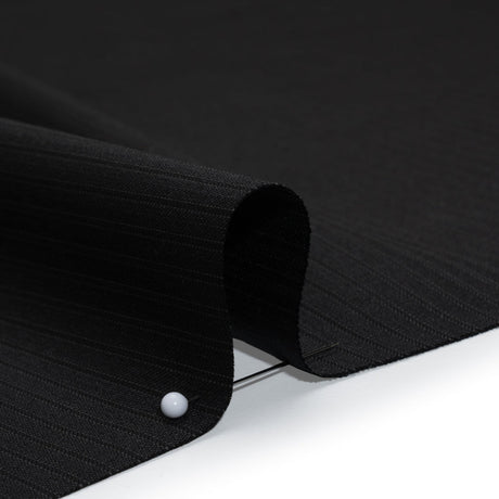 Wool Twill Suiting Made in Italy - Black on Black Stripes - Deadstock