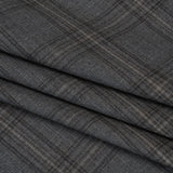 Wool Suiting Made in Italy - Gray, Charcoal and Brown Plaid - Deadstock