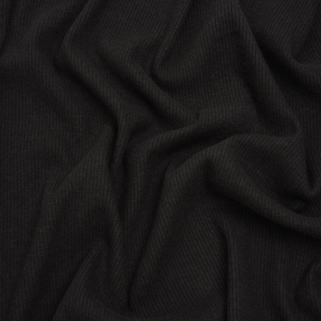 Stretch Brushed Double Face 2x2 Rib Knit - Black - Deadstock