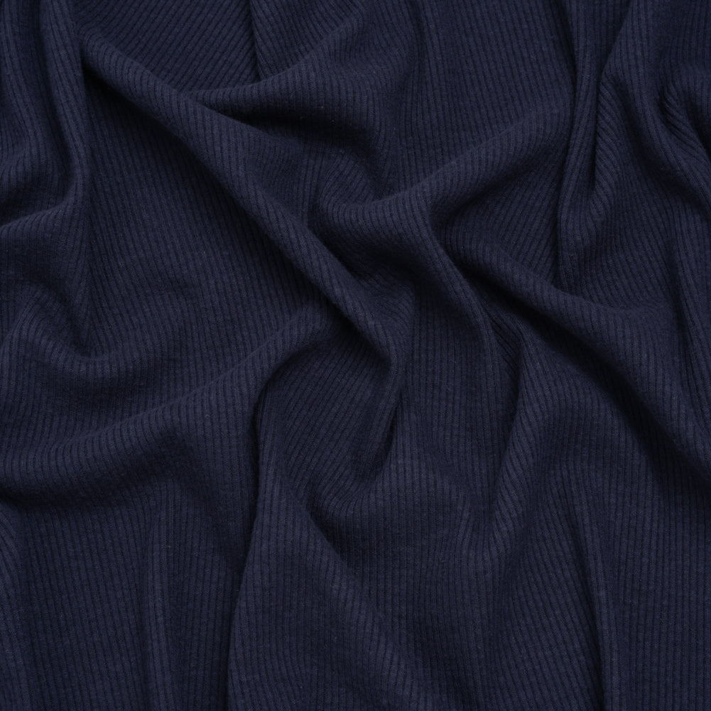 Stretch Brushed Double Face 2x2 Rib Knit - Navy - Deadstock