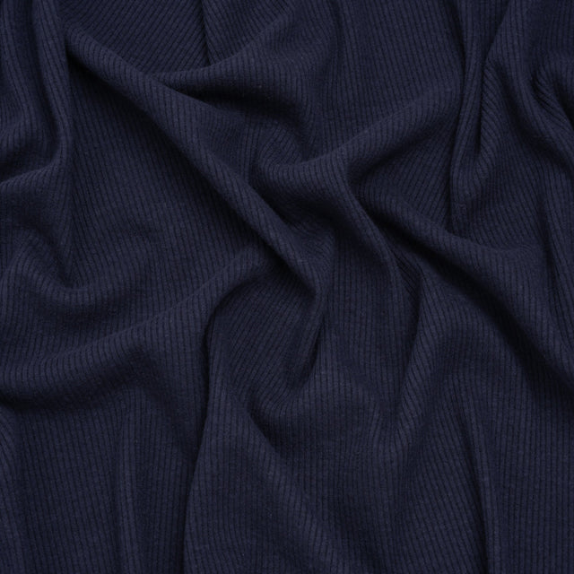 Stretch Brushed Double Face 2x2 Rib Knit - Navy - Deadstock