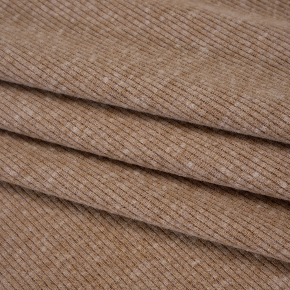 Stretch Brushed Double Face 2x2 Rib Knit - Pecan Beige - Deadstock